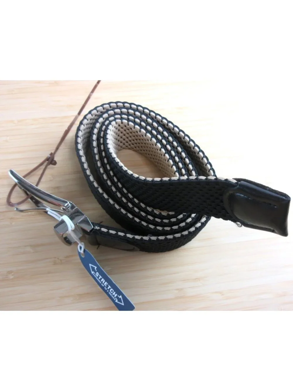 Tommy Bahama Men's Reversible Fabric Stretch Belt Black Khaki Metal Buckle NWT